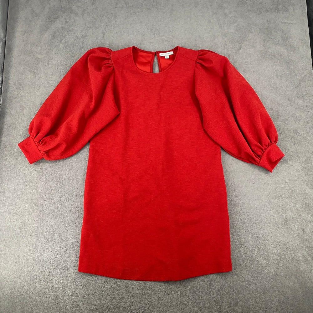 Free Assembly Womens Red Puff Sleeve Textured Crepe Mini Shift Dress Size‎ M